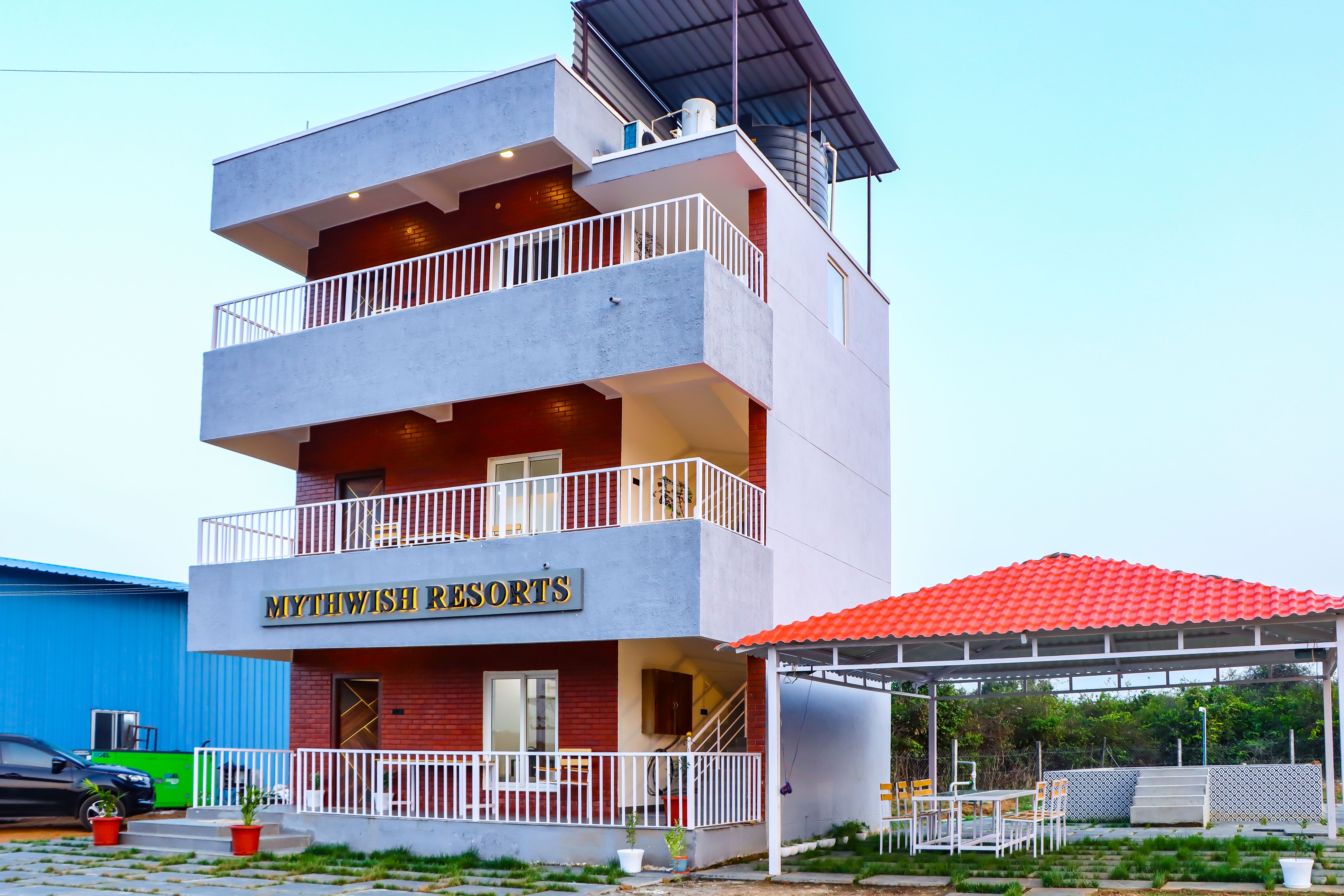 Rustic farmhouse exterior with wooden details